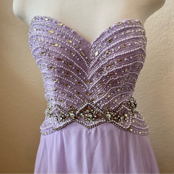 Strapless Purple A-Line with Beaded Bust - Picture 3 of 7